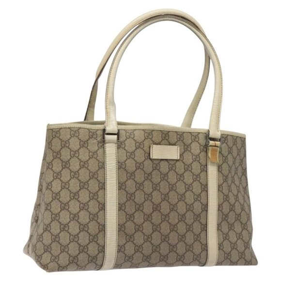 GUCCI GG Supreme Hand Bag PVC Beige Gold 116 02 080 Auth BA2772 - Picture 1 of 16